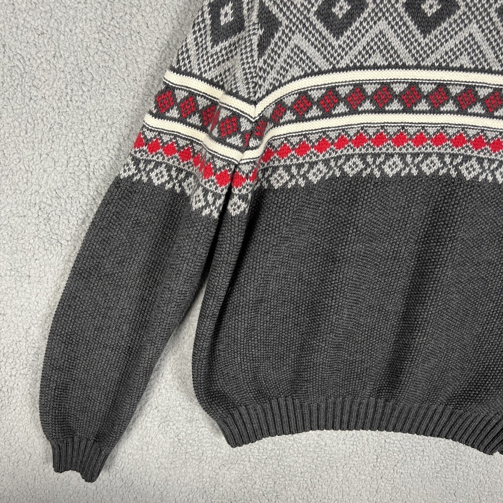 Izod Mens Fair Isles Sweater Size L Gray 1/4 Zip Pullover Mock Neck‎ Knit Nordic - Picture 9 of 13